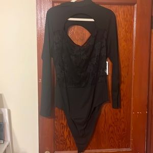 Fashion to figure mock neck lace bodysuit